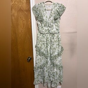 Max Studio green and white floral pattern high low long dress